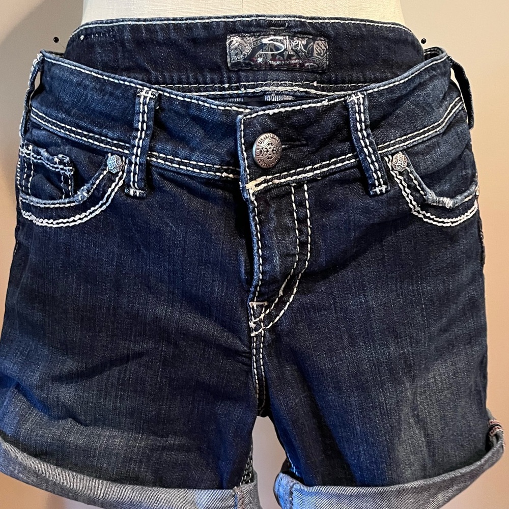 Stylish Dark Blue Denim Shorts silver